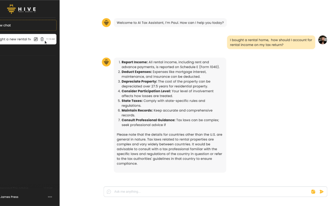 hive screenshot of ai tax prep software