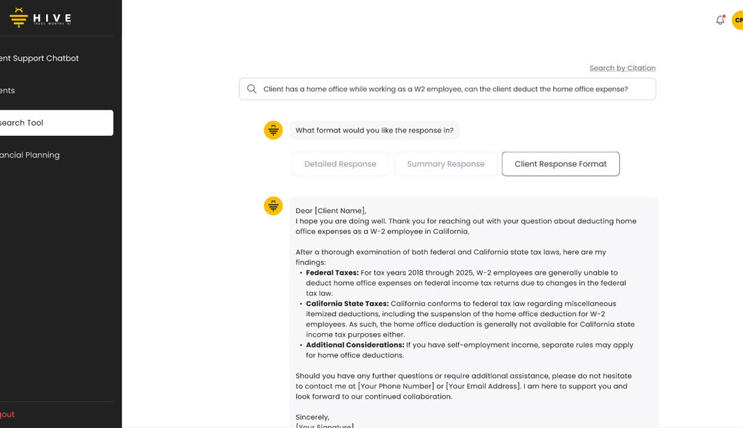 tax research detailed response