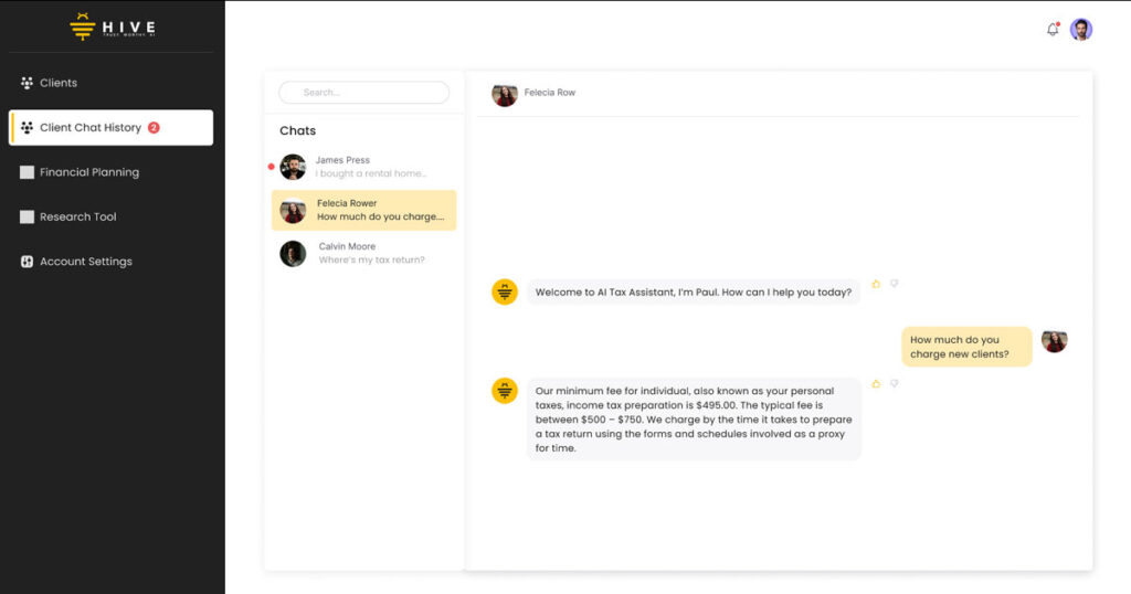 screen shot of a client chatting with tax assistant