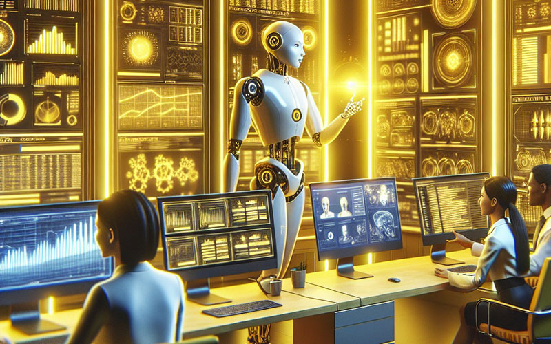 Futuristic robot and dashboards